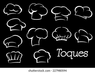 Chef toques and hats set in sketch style isolated on background. For cafe, restaurant or menu design