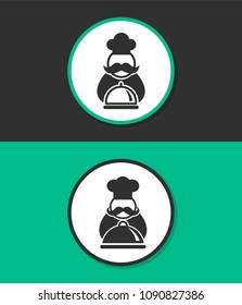 Chef with tray of food vector icon.