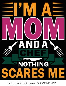 A chef t-shirt design typically features culinary-related graphics or typography, such as a chef's hat, kitchen utensils, or food items.