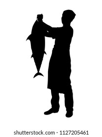 Chef with tuna fish silhouette vector