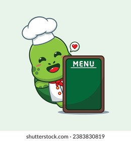 Chef turtle cartoon vector with menu board. 
Vector cartoon Illustration suitable for poster, brochure, web, mascot, sticker, logo and icon.