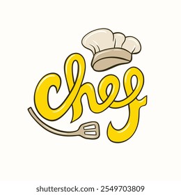 Chef Typography Logo Illustration with Text and Cooking Hat