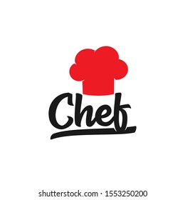 chef typography with red hat food restaurant vector logo design template
