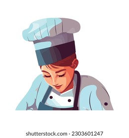 Chef in uniform cooking gourmet meal over white