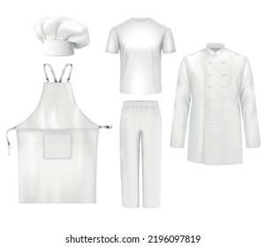 Chef uniform realistic composition with isolated images of pure white clothes for cooking on blank background vector illustration