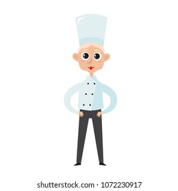 Chef in uniform in restaurant kitchen cooking. Vector illustration of cute cooks - professional master old woman isolated on white used for magazine, book, poster.