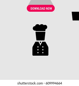 Chef in Uniform Vector Icon, The silhouette of chef in headdress. Simple, modern flat vector illustration for mobile app, website or desktop app