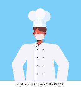 chef in uniform wearing mask to prevent coronavirus pandemic labor day celebration concept portrait vector illustration