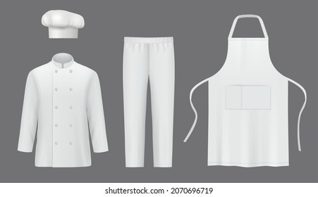 Chef uniforms. Professional suit clothes for cooks jackets and pants decent vector realistic uniform for characters