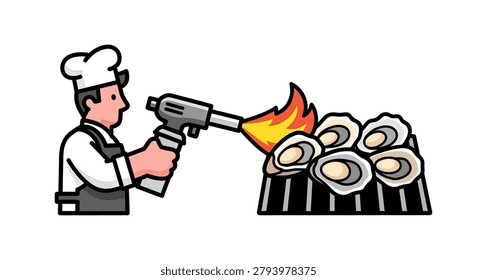 Chef using blowtorch on sushi rolls