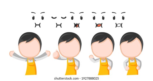 chef in various expressions, poses and emotions. a chef wearing a cooking dress