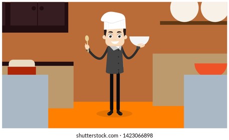 chef vector character illustration in the kitchen