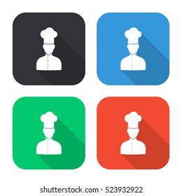Chef vector icon - colored illustration (gray blue green red)  with long shadow