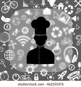 Chef vector icon - matte glass button on background consisting of  different icons