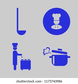 chef vector icons set. with boiled pan, ladle spoon, chef ladle and chef in set