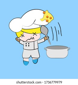 chef vector illustration of cute chibi character isolated for kids learn jobs. Background, t-shirt, card and sticker profession