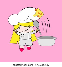 chef vector illustration of cute chibi character isolated for kids learn jobs. Background, t-shirt, card and sticker profession