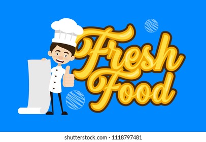 Chef Vector Illustration Design -  fresh food logo