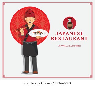 Chef Vector Illustration Design, Professional Chef Japanese Restaurant  Kitchen

