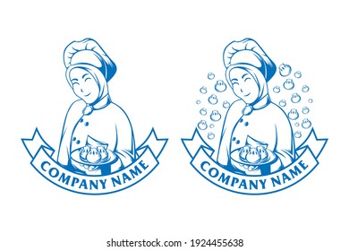 chef vector illustration, chef dimsum, cartoon character, style, veil, female chef vector illustration, female chef logo for your food business