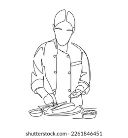 Chef vector illustration drawn in line art style