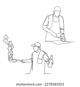 Chef vector illustration drawn in line art style