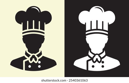 Chef vector illustration. Chef silhouette flat design. Chef logo. Black and white chef icon vector.