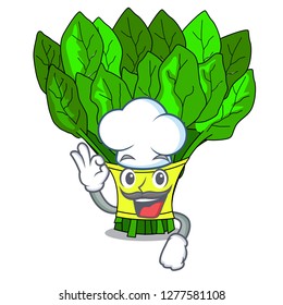 Chef vegetable spinach on a cartoon plate