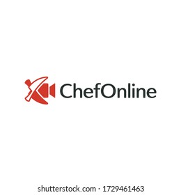 Chef video online stream vlog logo design, Negative space knife and film camera logos, Lettering vector illustration inspiration