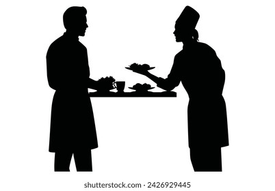 Chef and waiter activity silhouette, Vector illustration of silhouettes of restaurant staff and waiters 
