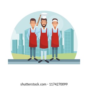 Chef and waiters