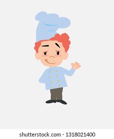 Chef waving with a dreamy expression.