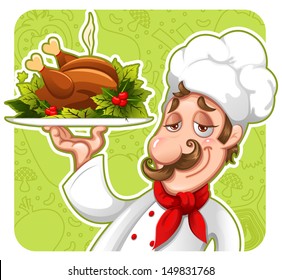 chef and well cooked turkey