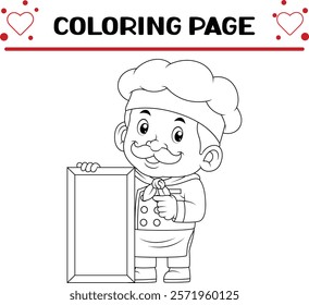 chef with white apron holding green blank board coloring page for kids