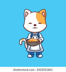 Ilustración de dibujos animados lindo gato blanco del chef