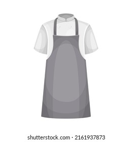 Chef White Double-breasted Jacket and Grey Apron as Uniform and Workwear Clothes Vector Illustration