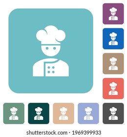 Chef white flat icons on color rounded square backgrounds