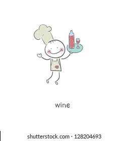 Chef and wine. Illustration.