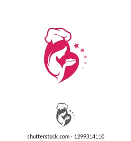 Chef woman and cake vector illustration. Chef on the negative space of pink color. Vector illustration EPS.8 EPS.10