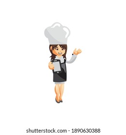 Chef Woman character creation Illustration Template Pose hold Hand Phone