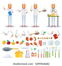 Chef woman character. Flat vector cartoon illustration. Objects isolated on a white background.