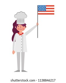 chef woman character holding american flag labor day
