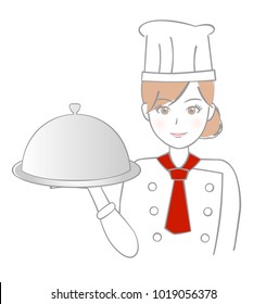 Chef woman with cloche