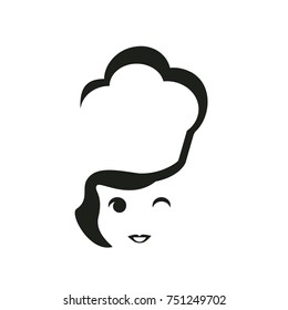 Chef Woman With Cook Hat Icon Logo Vector. Minimal Elegant Style.