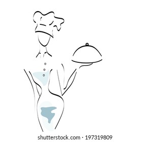 Chef. Woman in cooker uniform holding plate
