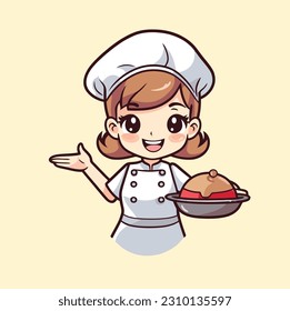 Chef Woman Cute Kawaii Hand Drawn Cartoon Illustration