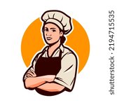 chef woman design Chief cook in cap symbol or logo. Restaurant, food concept