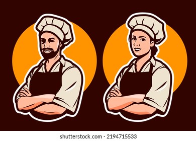 chef woman design Chief cook in cap symbol or logo. Restaurant, food concept