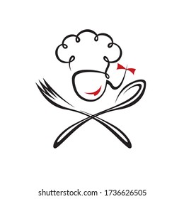 chef mulher design com colher e garfo isolado no fundo branco