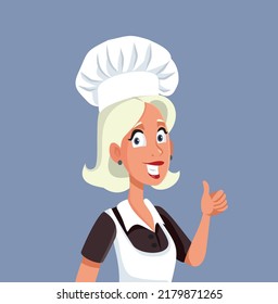 Chef Woman Expressing Satisfaction Vector Cartoon Illustration. Happy cook making a thumbs up gesture approving with confidence
